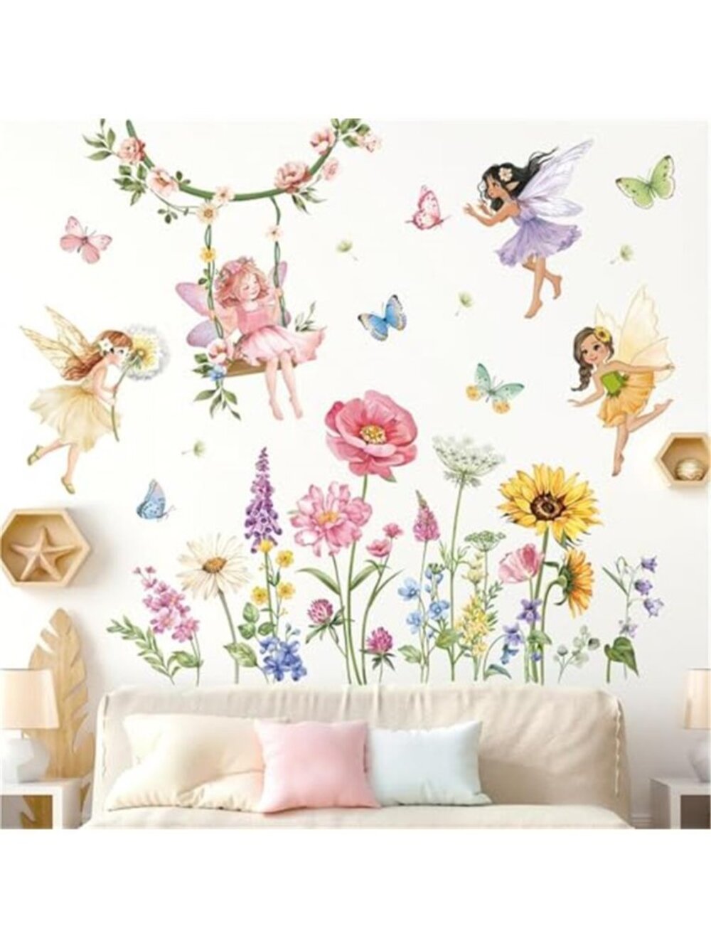Flower Fairy Wall Decals Girls Nursery Butterfly Floral Removable Wall Stickers